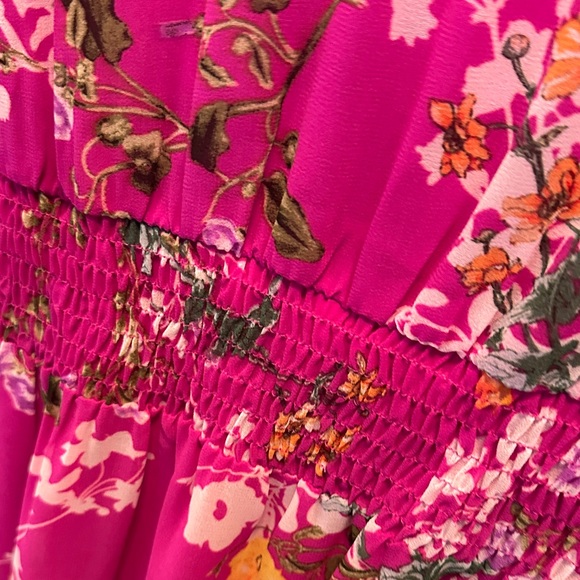 Taylor Petite Floral Pink Dress with Ruffle Hem Smocked Waist Lined Size 16P - Picture 5 of 9